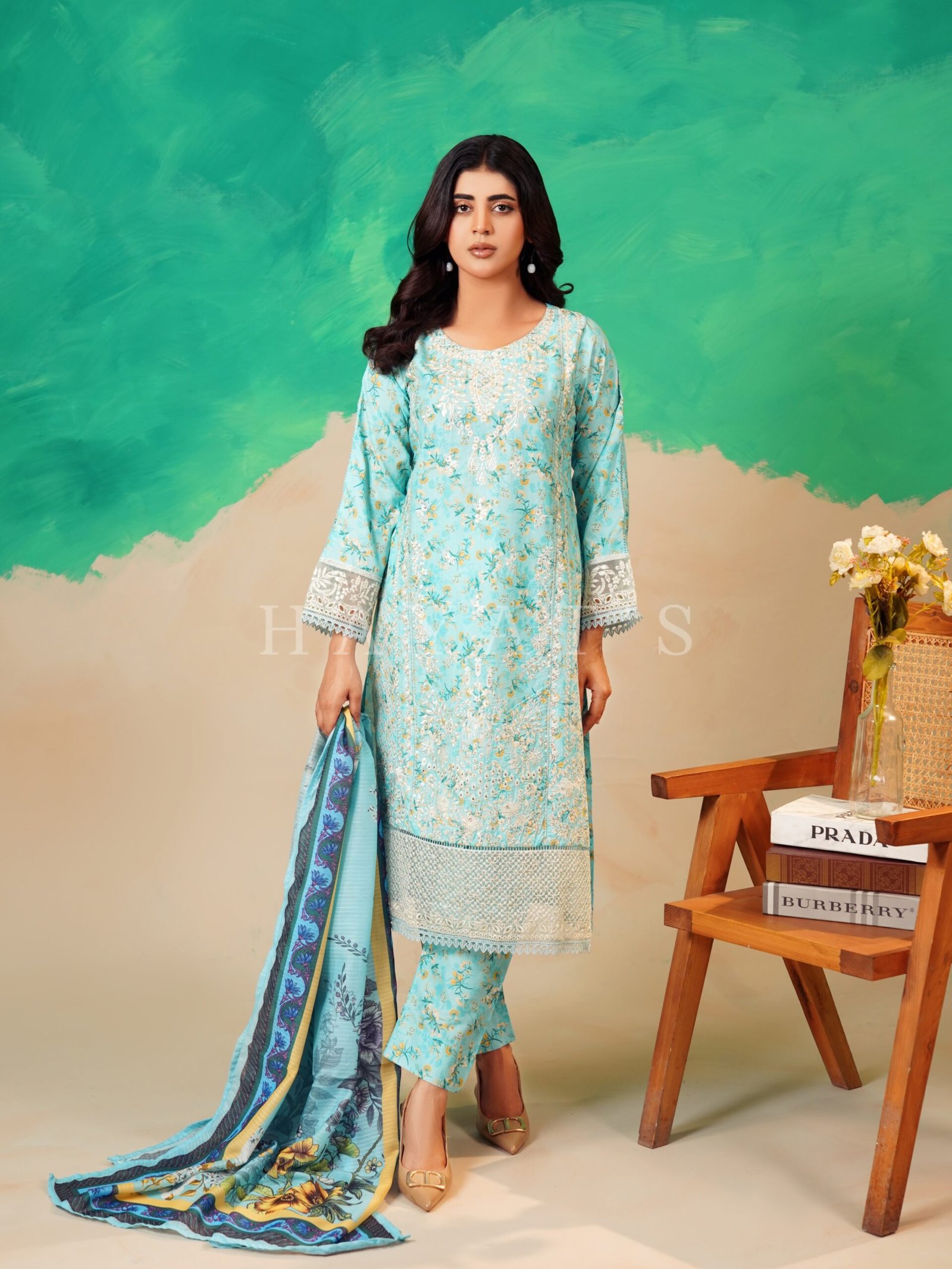 Ronk-E-Eid PrintKari - Aqua Mint Blue