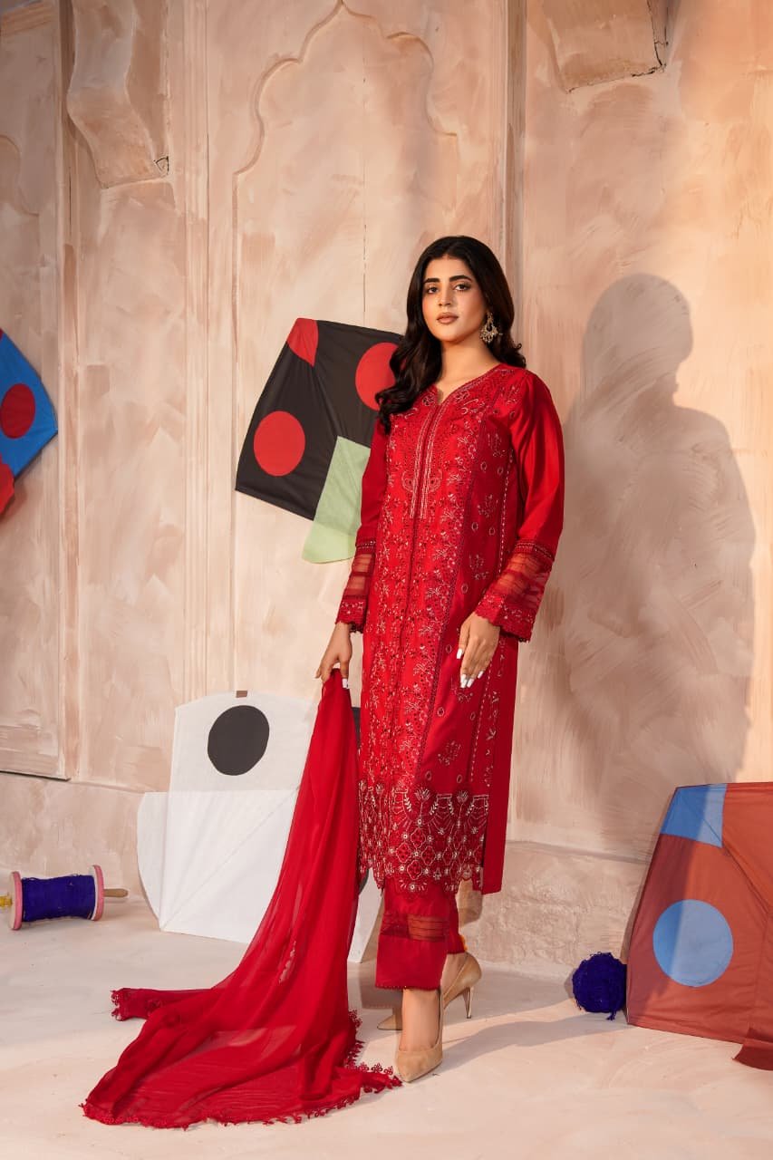Zeenat-e-Hayat 3PC Crimson Red