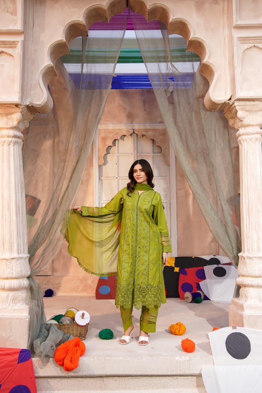 Zeenat-e-Hayat 3PC Olive Green