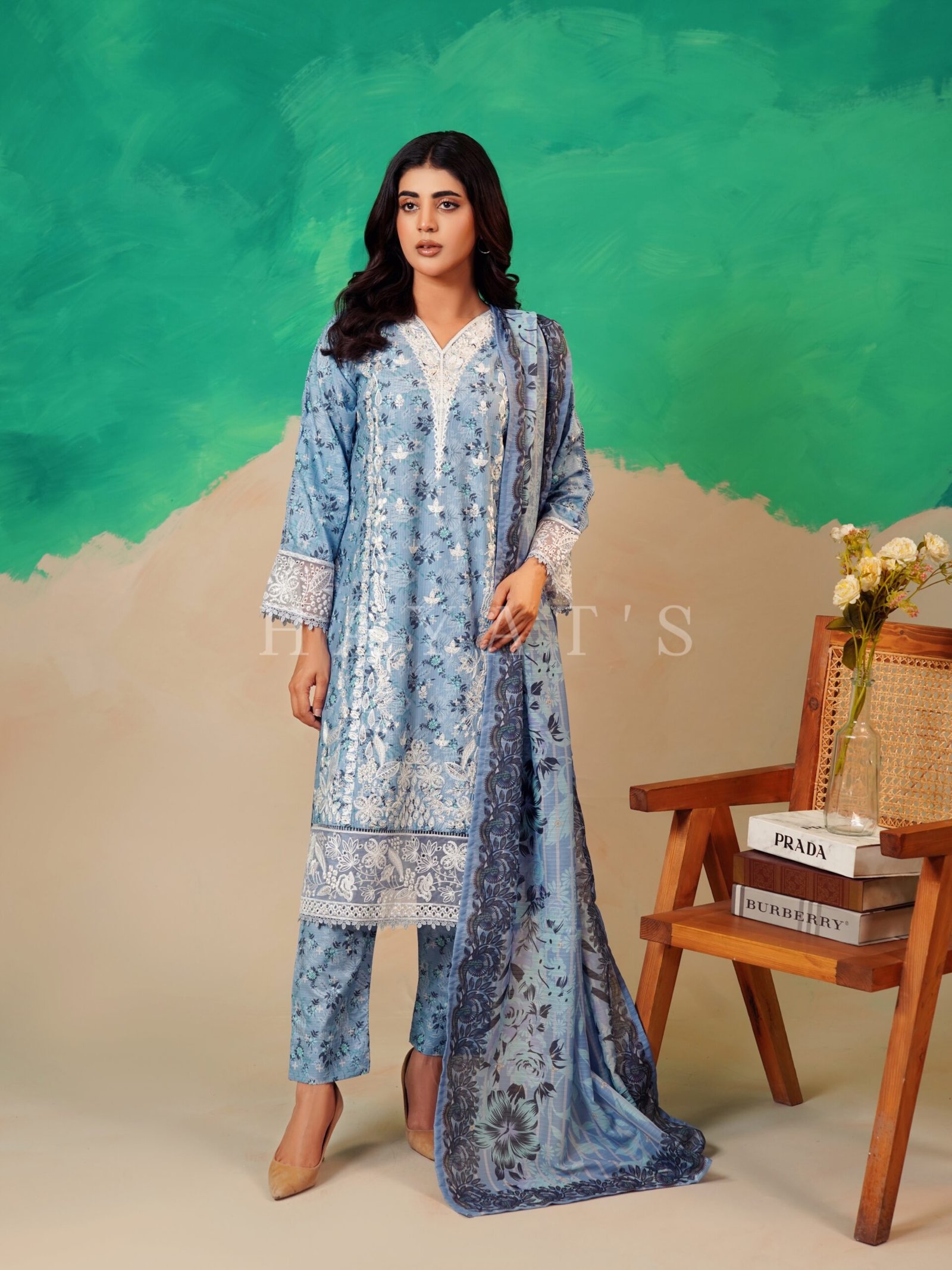 Ronk-E-Eid PrintKari - Sky Blue