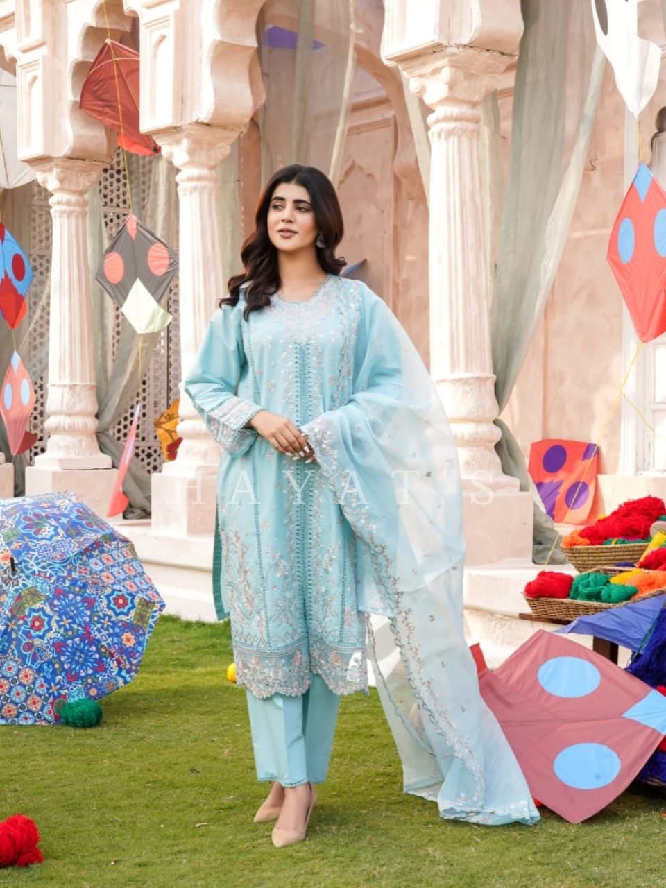 Gul-e-Bahar 3PC Aqua Blue