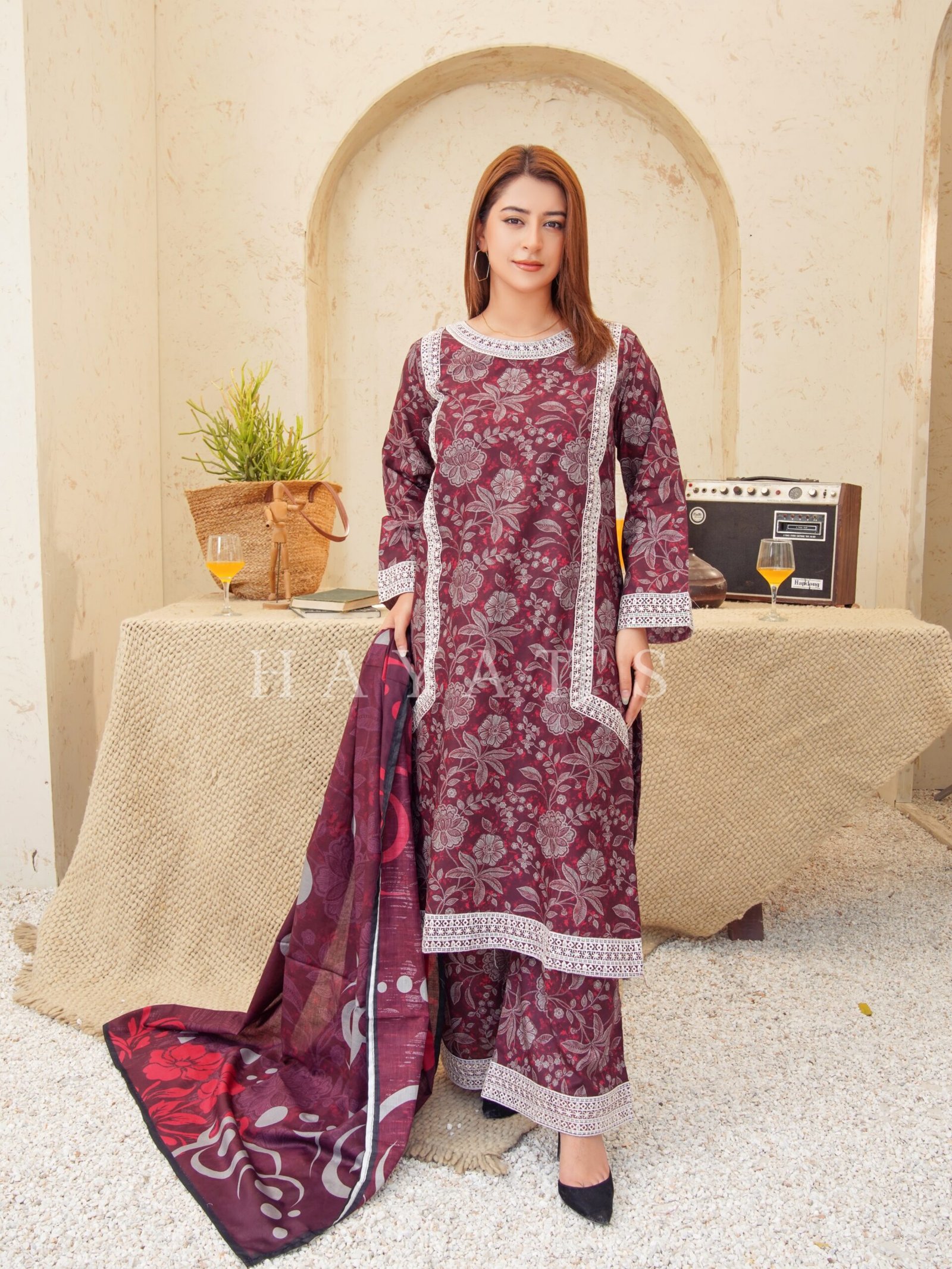 Eid Elan - Summer Edition 3Pc Deep Wine