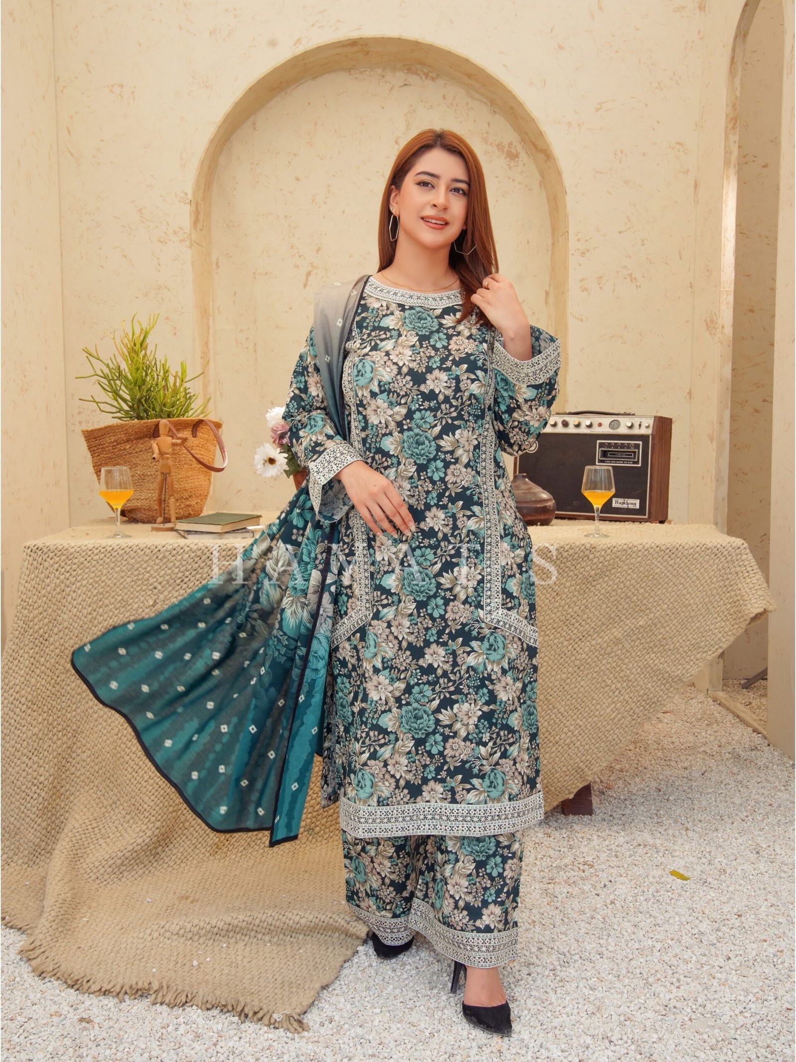 Eid Elan - Summer Edition 3Pc Midnight Teal Garden