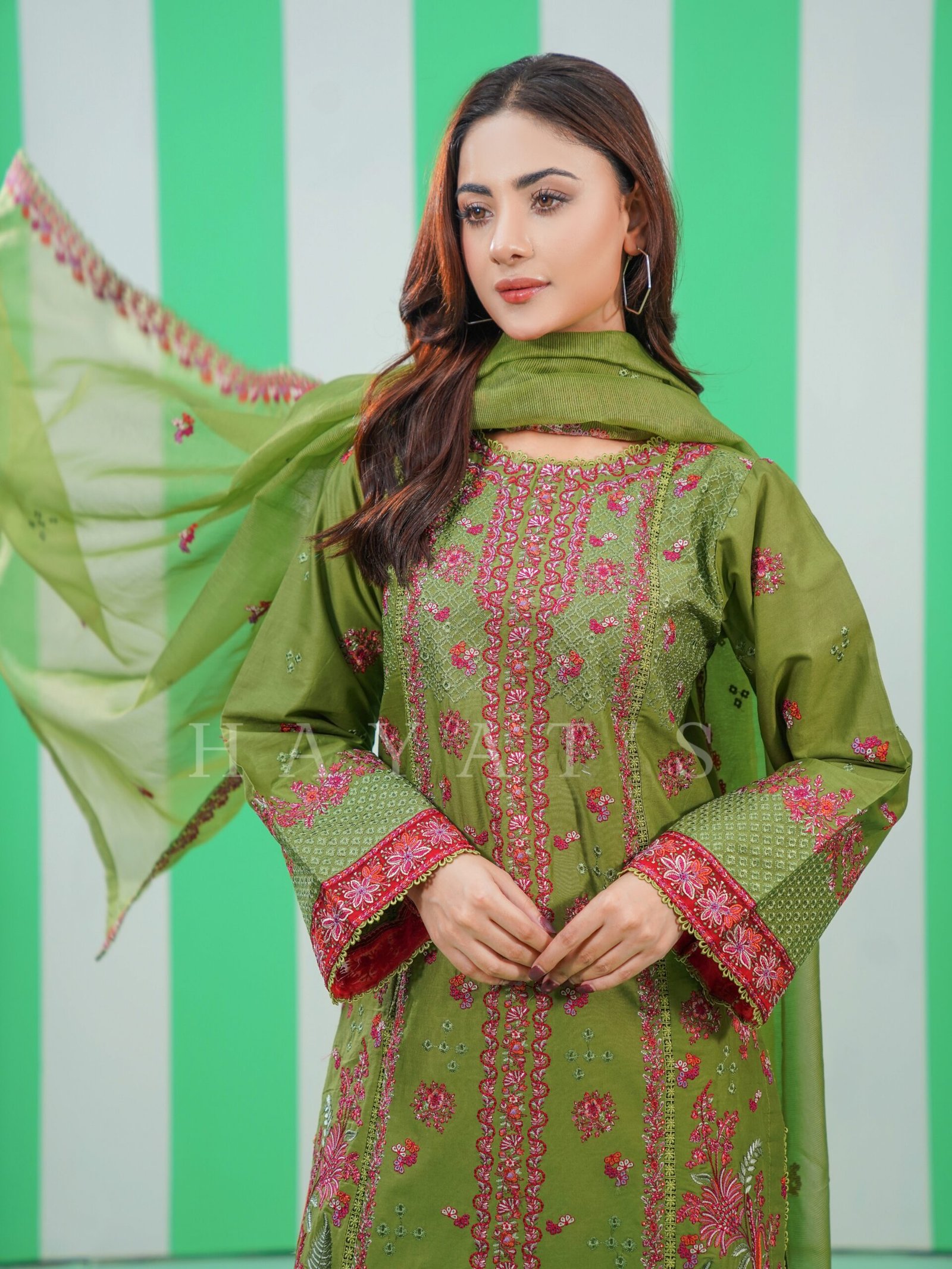 Autumn Hayat - 3PC Olive Green
